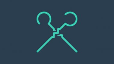 Mavi arka planda izole edilmiş turkuaz barbekü şiş ikonu. Şiş çubukta et kebabı. Izgara etle piknik. 4K Video hareketli grafik canlandırması