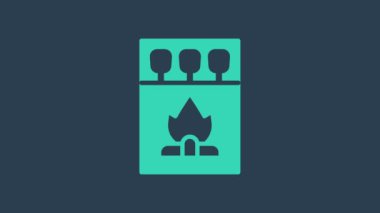 Turkuaz kibrit kutusu ve mavi arkaplanda izole edilmiş kibrit kutusu. 4K Video hareketli grafik canlandırması