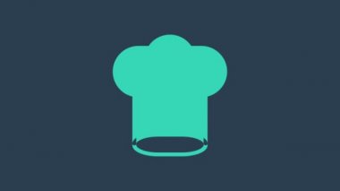 Turkuaz aşçı şapkası simgesi mavi arkaplanda izole edildi. Aşçılık sembolü. Aşçı şapkası. 4K Video hareketli grafik canlandırması