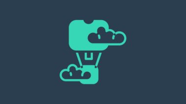 Turkuvaz romantik balon ikonu mavi arka planda izole edildi. Seyahat için hava taşımacılığı. 4K Video hareketli grafik canlandırması