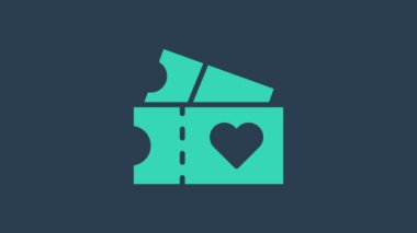 Turkuaz aşk bileti ikonu mavi arka planda izole edildi. Sevgililer Günü tabelası. Çift ilişkileri sembolü. 4K Video hareketli grafik canlandırması