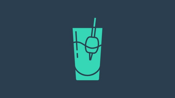 Cocktail Turquesa Bloody Mary ícone isolado no fundo azul. Animação gráfica em movimento de vídeo 4K — Vídeo de Stock