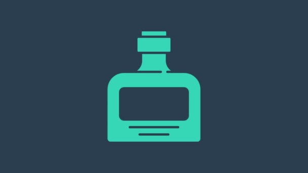 Mavi arka planda izole edilmiş turkuaz viski şişesi ikonu. 4K Video hareketli grafik canlandırması — Stok video