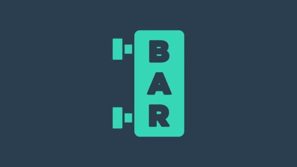 Cartello Turquoise Street con l'icona della barra di iscrizione isolata su sfondo blu. Adatto per pubblicità bar, caffè, ristorante. Animazione grafica 4K Video motion — Video Stock