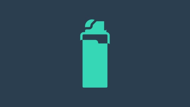 Tyrkysová ikona Zapalovač izolované na modrém pozadí. Grafická animace pohybu videa 4K — Stock video