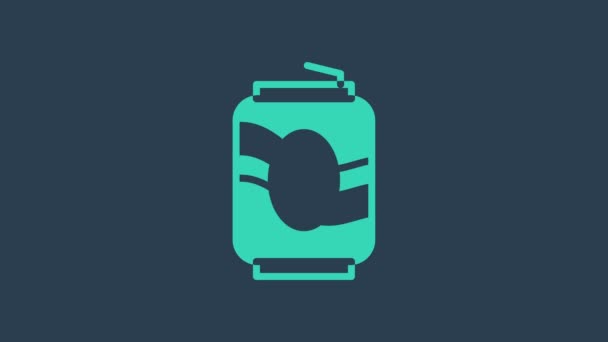 Soda turquesa puede icono aislado sobre fondo azul. Animación gráfica de vídeo 4K — Vídeo de stock