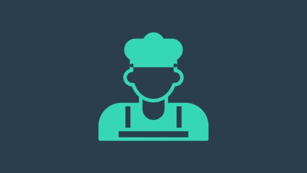 Icona Turchese Cook isolata su sfondo blu. Simbolo dello chef. Animazione grafica 4K Video motion — Video Stock