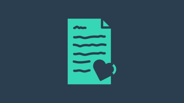 Tyrkysová obálka s ikonou Valentýna srdce izolované na modrém pozadí. Láska ke vzkazu. Dopis s láskou a romantikou. Grafická animace pohybu videa 4K — Stock video