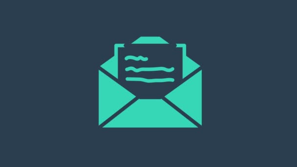 Tyrkysová Pozdrav ikona izolované na modrém pozadí. Šablona plakátu k pozvánce nebo přání na uvítanou. Grafická animace pohybu videa 4K — Stock video
