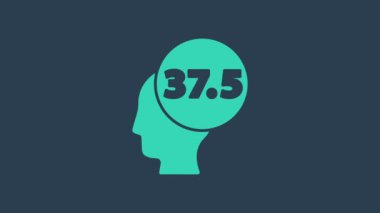 Turkuaz yüksek vücut ısısı ya da mavi arka planda izole edilmiş ateş ikonu. Hastalık, soğuk algınlığı, grip belirtileri. 4K Video hareketli grafik canlandırması