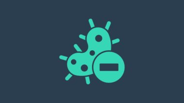 Turkuaz Negatif virüs simgesi mavi arkaplanda izole edildi. Corona virüsü 2019-nCoV. Bakteri ve mikroplar, hücre kanseri, mikrop, mantar. 4K Video hareketli grafik canlandırması