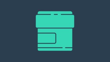 Mavi arka planda izole edilmiş turkuaz krem ya da losyon kozmetik tüp ikonu. Erkekler için vücut bakım ürünleri. 4K Video hareketli grafik canlandırması