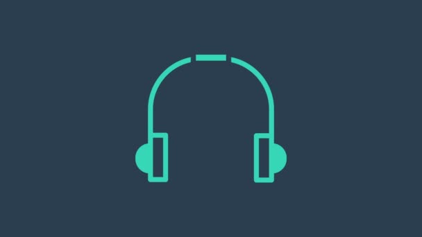 Ícone de fones de ouvido turquesa isolado no fundo azul. Fones de ouvido. Conceito para ouvir música, serviço, comunicação e operador. Animação gráfica em movimento de vídeo 4K — Vídeo de Stock