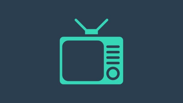 Turquoise Retro tv icoon geïsoleerd op blauwe achtergrond. Televisieteken. 4K Video motion grafische animatie — Stockvideo