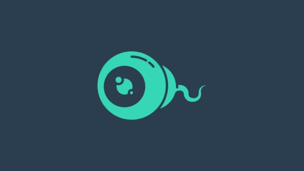 Tyrkysová ikona Oko izolované na modrém pozadí. Šťastný Halloweenský večírek. Grafická animace pohybu videa 4K — Stock video
