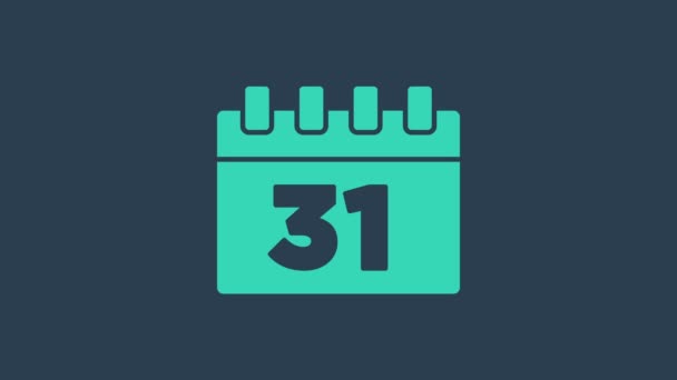 Calendar turcoaz cu data de Halloween 31 october icon izolat pe fundal albastru. La mulţi ani de Halloween. 4K Animație grafică în mișcare video — Videoclip de stoc