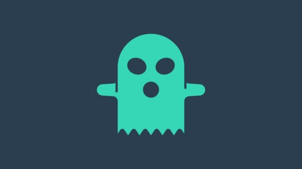 Turkos Ghost ikonen isolerad på blå bakgrund. Glad halloweenfest. 4K Video motion grafisk animation — Stockvideo