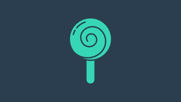 Turkoois Lollipop pictogram geïsoleerd op blauwe achtergrond. Eten, heerlijk symbool. 4K Video motion grafische animatie — Stockvideo