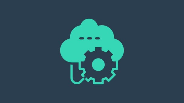 Icono de transferencia y almacenamiento de datos de tecnología Turquoise Cloud aislado sobre fondo azul. Ajuste, servicio, ajuste, mantenimiento, reparación, fijación. Animación gráfica de vídeo 4K — Vídeos de Stock