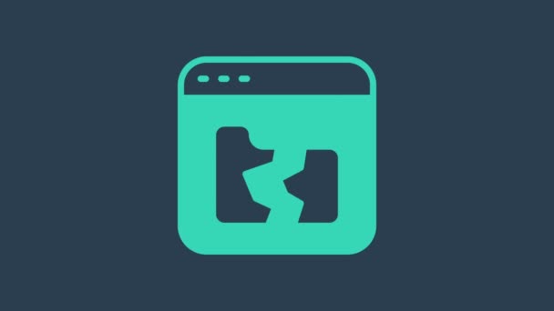 Tyrkysová ikona Zlomený soubor izolovaný na modrém pozadí. Grafická animace pohybu videa 4K