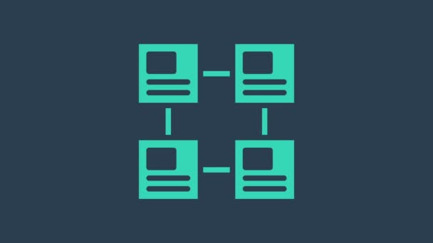 Tyrkysová Business hierarchie Organogram graf infographics ikona izolované na modrém pozadí. Grafické prvky organizační struktury společnosti. Grafická animace pohybu videa 4K — Stock video