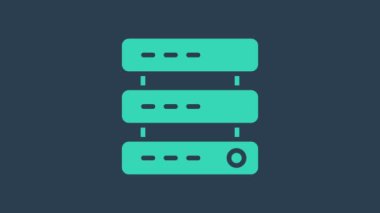 Turkuaz Sunucu, Data, Web sunucu simgesi mavi arkaplanda izole edildi. 4K Video hareketli grafik canlandırması