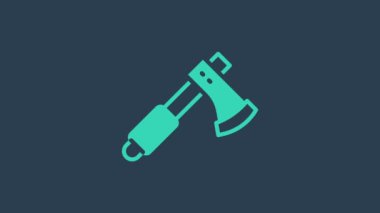 Turkuaz ahşap balta simgesi mavi arkaplanda izole edildi. Oduncu baltası. 4K Video hareketli grafik canlandırması