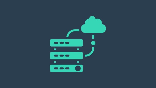 Turquoise Network cloud verbinding pictogram geïsoleerd op blauwe achtergrond. Sociale technologie. Cloud computing concept. 4K Video motion grafische animatie — Stockvideo
