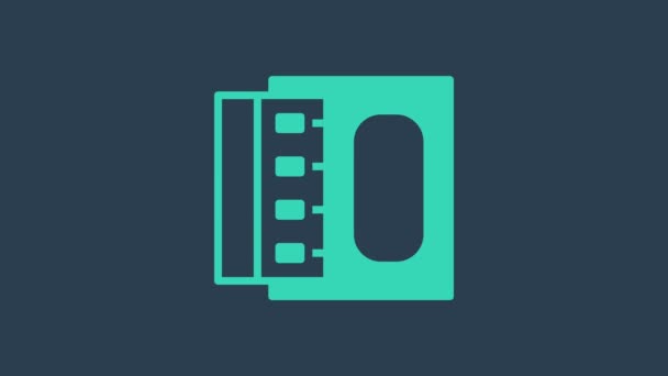 Tyrkysová Otevřít krabičku od sirek a shoduje ikonu izolovanou na modrém pozadí. Grafická animace pohybu videa 4K — Stock video