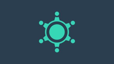 Turkuaz Hexagram Şerif ikonu mavi arka planda izole edildi. Polis rozeti ikonu. 4K Video hareketli grafik canlandırması