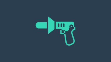 Mavi arka planda izole edilmiş turkuaz polis megafon ikonu. 4K Video hareketli grafik canlandırması