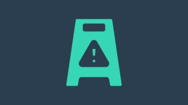 Turkuaz ıslak zemin ve temizleme işlemi simgesi mavi arkaplanda izole edildi. Temizlik hizmeti konsepti. 4K Video hareketli grafik canlandırması