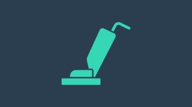 Turkuaz elektrikli süpürge ikonu mavi arka planda izole edildi. 4K Video hareketli grafik canlandırması