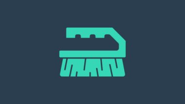 Temizlik simgesi için turkuaz fırça mavi arkaplanda izole edildi. 4K Video hareketli grafik canlandırması