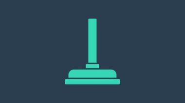 Mavi arka planda izole edilmiş boru temizleme ikonu için ahşap saplı turkuaz lastik pompa. Tuvalet pompası. 4K Video hareketli grafik canlandırması