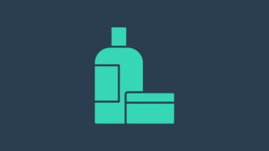 Mavi arka planda izole edilmiş turkuaz krem ya da losyon kozmetik tüp ikonu. Kadınlar için vücut bakım ürünleri. 4K Video hareketli grafik canlandırması