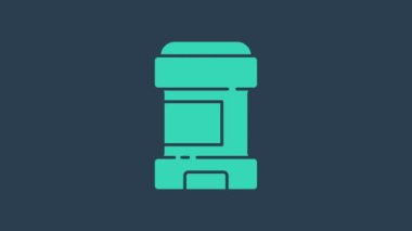 Turkuaz terletici deodorant rulo ikonu mavi arkaplanda izole edildi. Vücut hijyeni için kozmetik. 4K Video hareketli grafik canlandırması