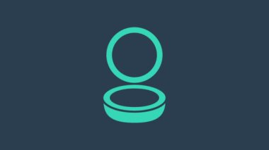 Mavi zemin üzerinde ayna simgesi olan turkuaz makyaj tozu. 4K Video hareketli grafik canlandırması