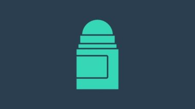 Turkuaz terletici deodorant rulo ikonu mavi arkaplanda izole edildi. Vücut hijyeni için kozmetik. 4K Video hareketli grafik canlandırması