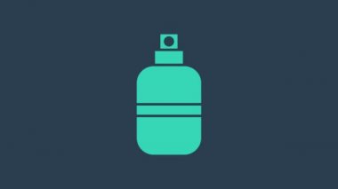 Turkuaz parfüm ikonu mavi arkaplanda izole edildi. 4K Video hareketli grafik canlandırması