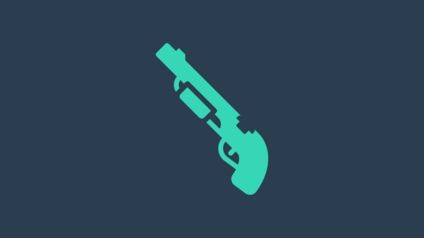 Icône de fusil de chasse Turquoise Police isolée sur fond bleu. Un fusil de chasse. Animation graphique de mouvement vidéo 4K — Video