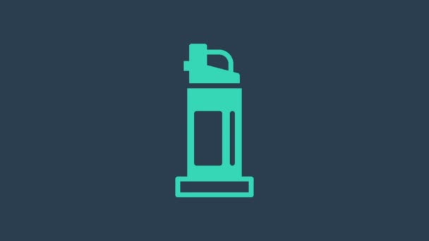 Icono de spray de pimienta turquesa aislado sobre fondo azul. Gas OC. Aerosol de autodefensa Capsicum. Animación gráfica de vídeo 4K — Vídeos de Stock