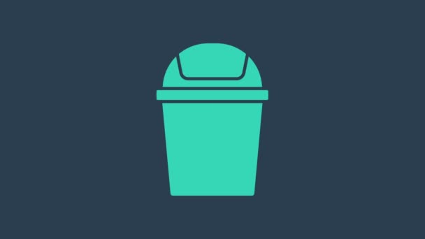 Icône poubelle turquoise isolée sur fond bleu. Panneau poubelle. Icône de panier de recyclage. Icône poubelle de bureau. Animation graphique de mouvement vidéo 4K — Video