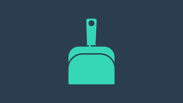 Icono de turquesa Dustpan aislado sobre fondo azul. Servicios de limpieza de palas. Animación gráfica de vídeo 4K — Vídeos de Stock