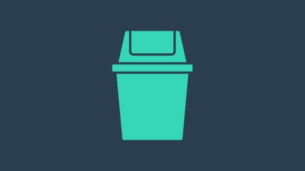 Türkisfarbenes Mülleimer-Symbol auf blauem Hintergrund. Mülleimer-Schild. Papierkorb-Symbol. Büromüll-Ikone. 4K Video Motion Grafik Animation — Stockvideo
