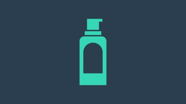 Turkusowy spray puszka do lakieru do włosów, dezodorant, ikona antyperspirantu izolowane na niebieskim tle. 4K Animacja graficzna ruchu wideo — Wideo stockowe