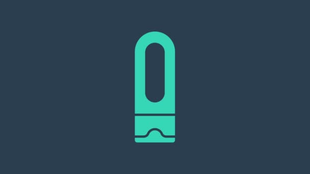 Tyrkysová láhev šamponu ikona izolované na modrém pozadí. Grafická animace pohybu videa 4K — Stock video