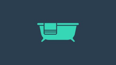 Mavi arka planda izole edilmiş turkuaz küvet ikonu. 4K Video hareketli grafik canlandırması