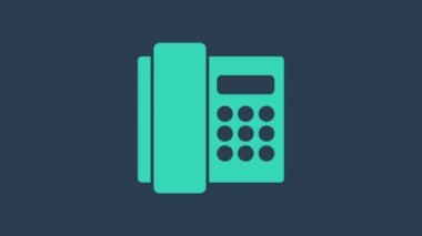 Turkuaz telefon ahizesi simgesi mavi arkaplanda izole edildi. Telefon işareti. 4K Video hareketli grafik canlandırması