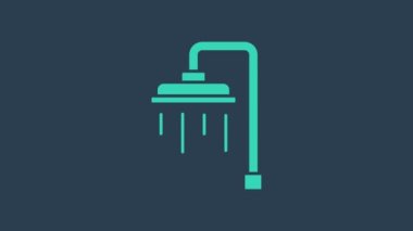 Mavi arka planda su damlaları akan ikon içeren turkuaz duş başlığı izole edildi. 4K Video hareketli grafik canlandırması